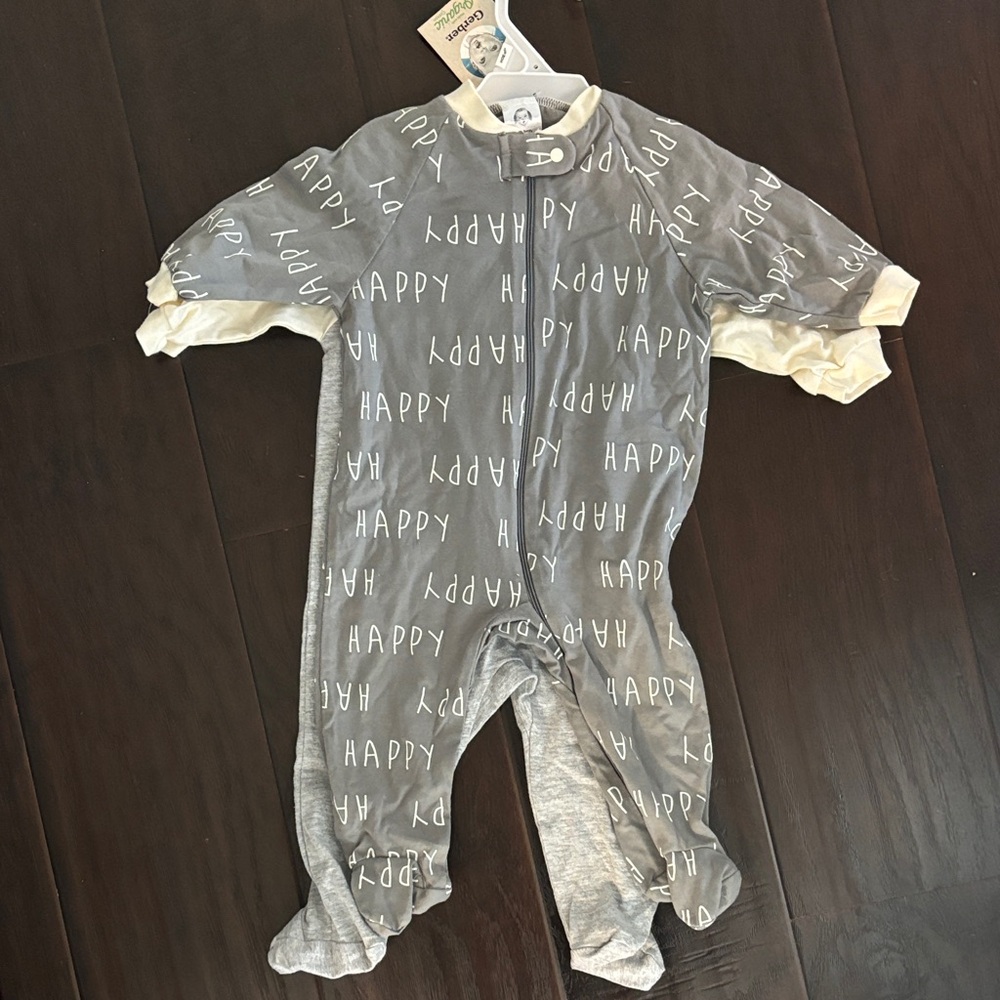 Gerber Gray and White Happy Footie organic cotton